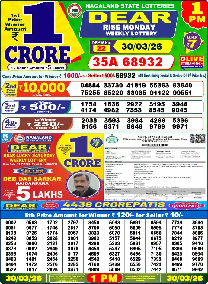 Lottery Sambad 1 PM result 30 Mar 2026