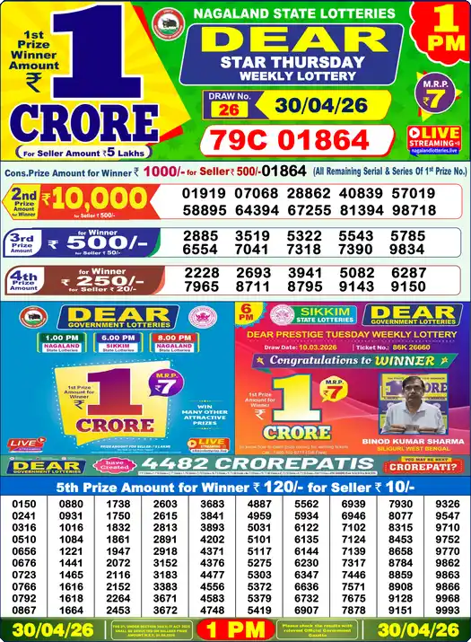 Lottery Sambad 1 PM result 30 Apr 2026