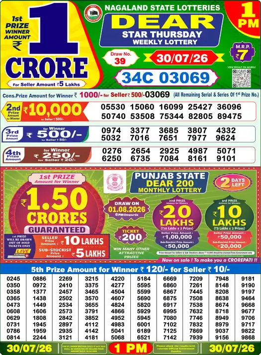 Lottery Sambad 1 PM result 30 Jul 2026