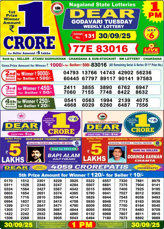 Lottery Sambad 1 PM result 30 Sep 2025