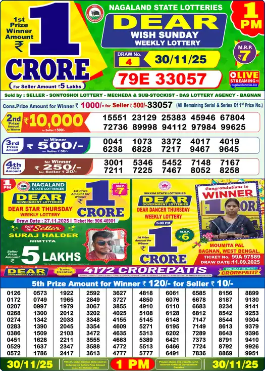 Lottery Sambad 1 PM result 30 Nov 2025