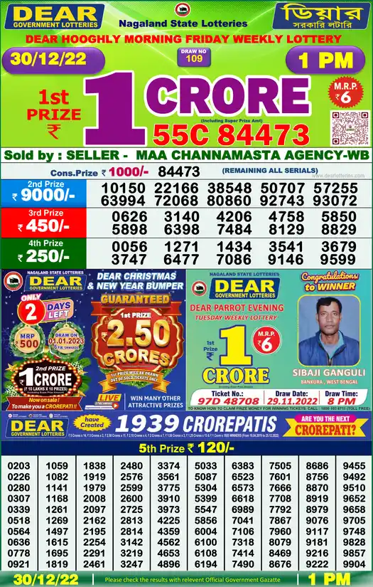 Lottery Sambad 1 PM result 30 Dec 2022