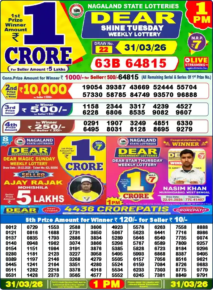 Lottery Sambad 1 PM result 31 Mar 2026
