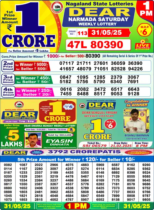 Lottery Sambad 1 PM result 31 May 2025