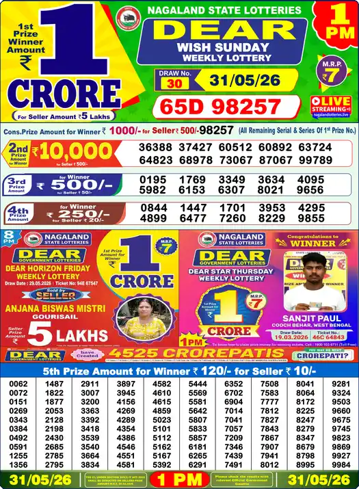Lottery Sambad 1 PM result 31 May 2026