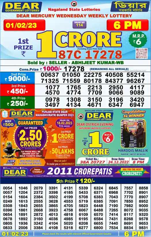 Lottery Sambad 6 PM result 01 Feb 2023