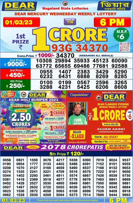 Lottery Sambad 6 PM result 01 Mar 2023