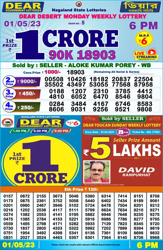 Lottery Sambad 6 PM result 01 May 2023