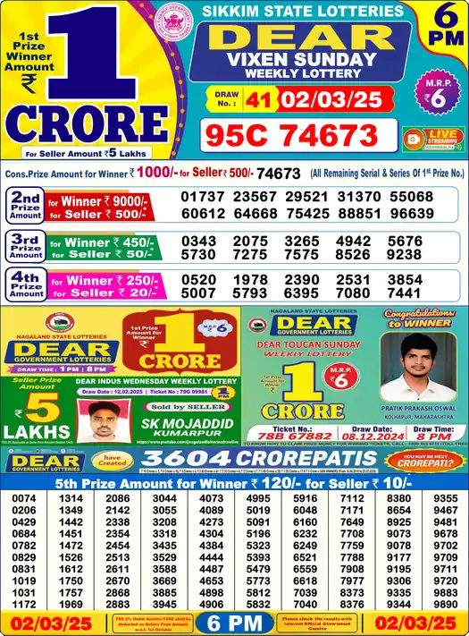 Lottery Sambad 6 PM result 02 Mar 2025