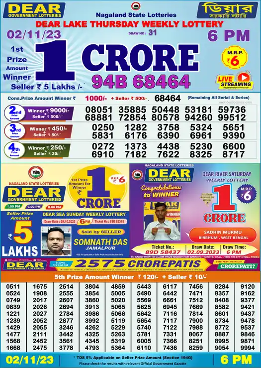 Lottery Sambad 6 PM result 02 Nov 2023