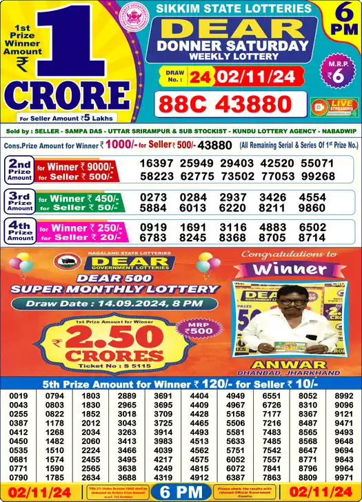 Lottery Sambad 6 PM result 02 Nov 2024