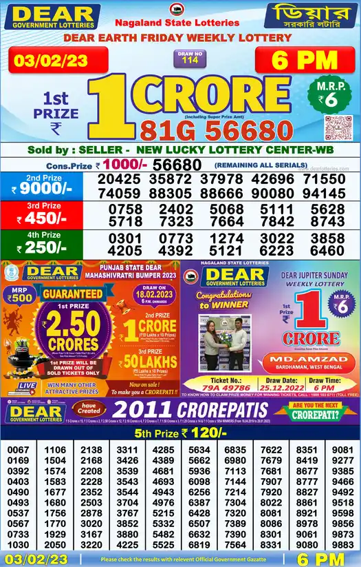 Lottery Sambad 6 PM result 03 Feb 2023
