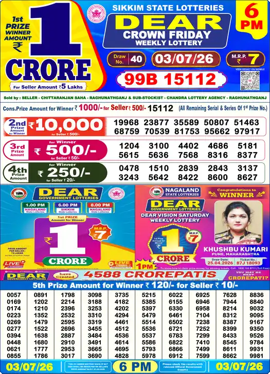 Lottery Sambad 6 PM result 03 Jul 2026