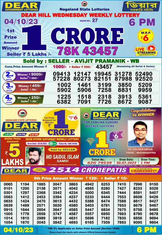 Lottery Sambad 6 PM result 04 Oct 2023