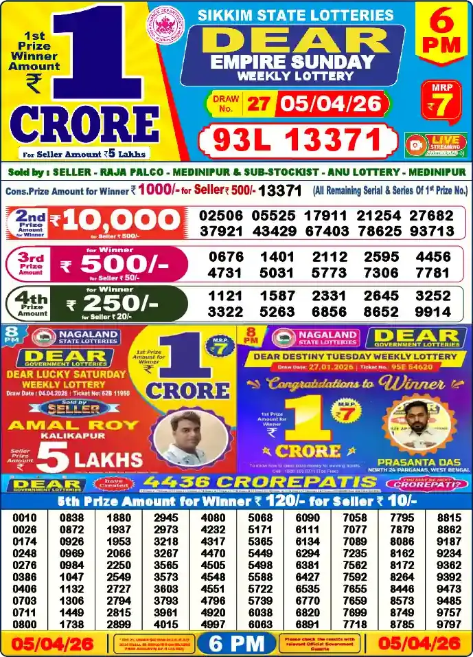 Lottery Sambad 6 PM result 05 Apr 2026