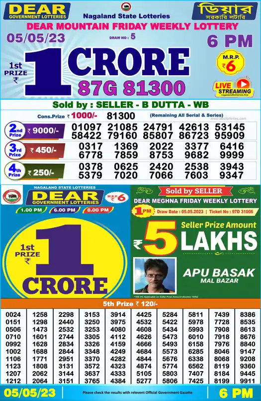 Lottery Sambad 6 PM result 05 May 2023