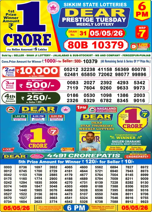 Lottery Sambad 6 PM result 05 May 2026