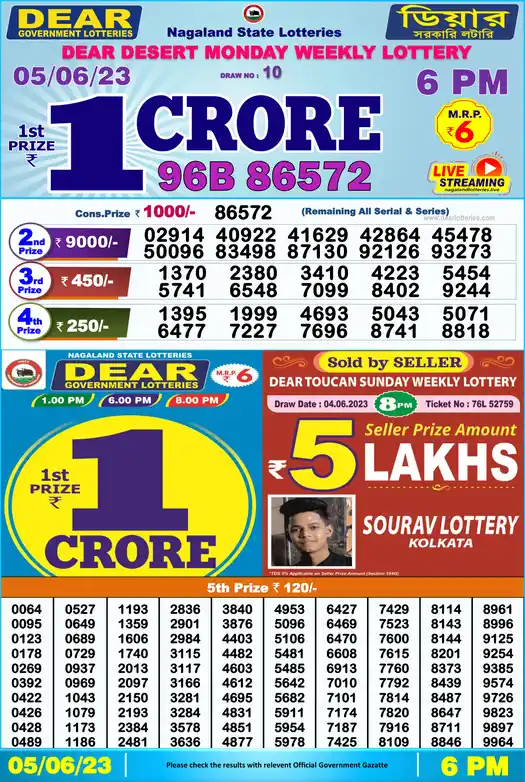 Lottery Sambad 6 PM result 05 Jun 2023