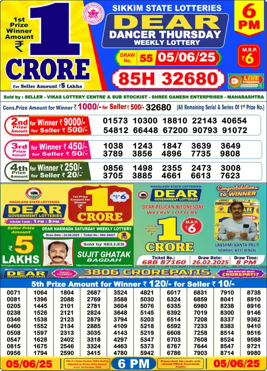 Lottery Sambad 6 PM result 05 Jun 2025