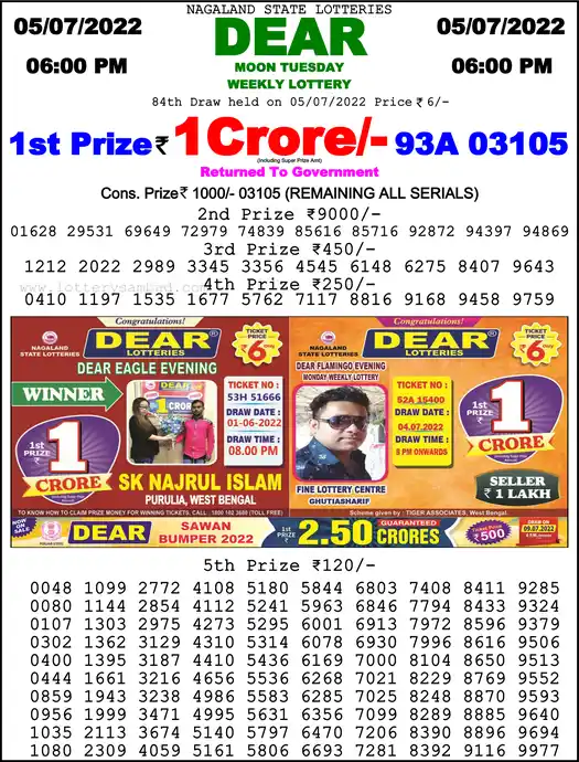 Lottery Sambad 6 PM result 05 Jul 2022