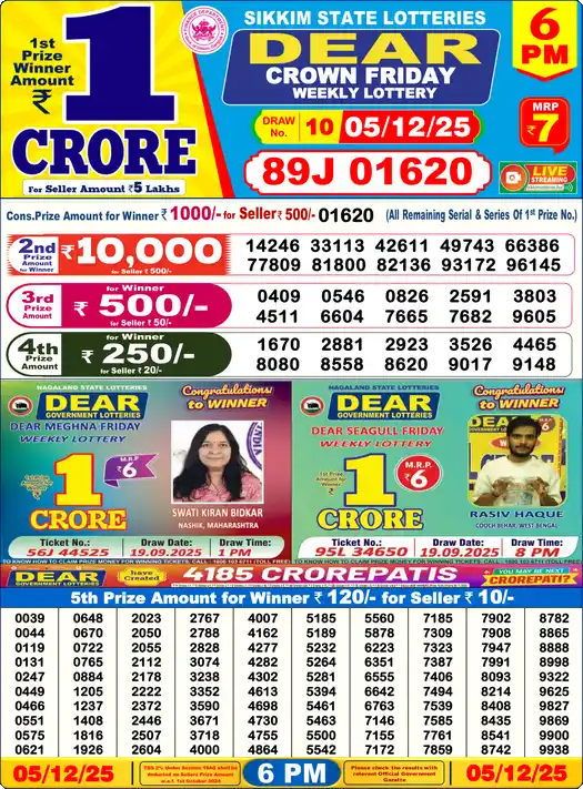 Lottery Sambad 6 PM result 05 Dec 2025