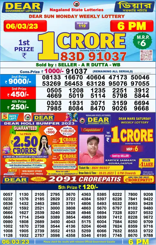 Lottery Sambad 6 PM result 06 Mar 2023