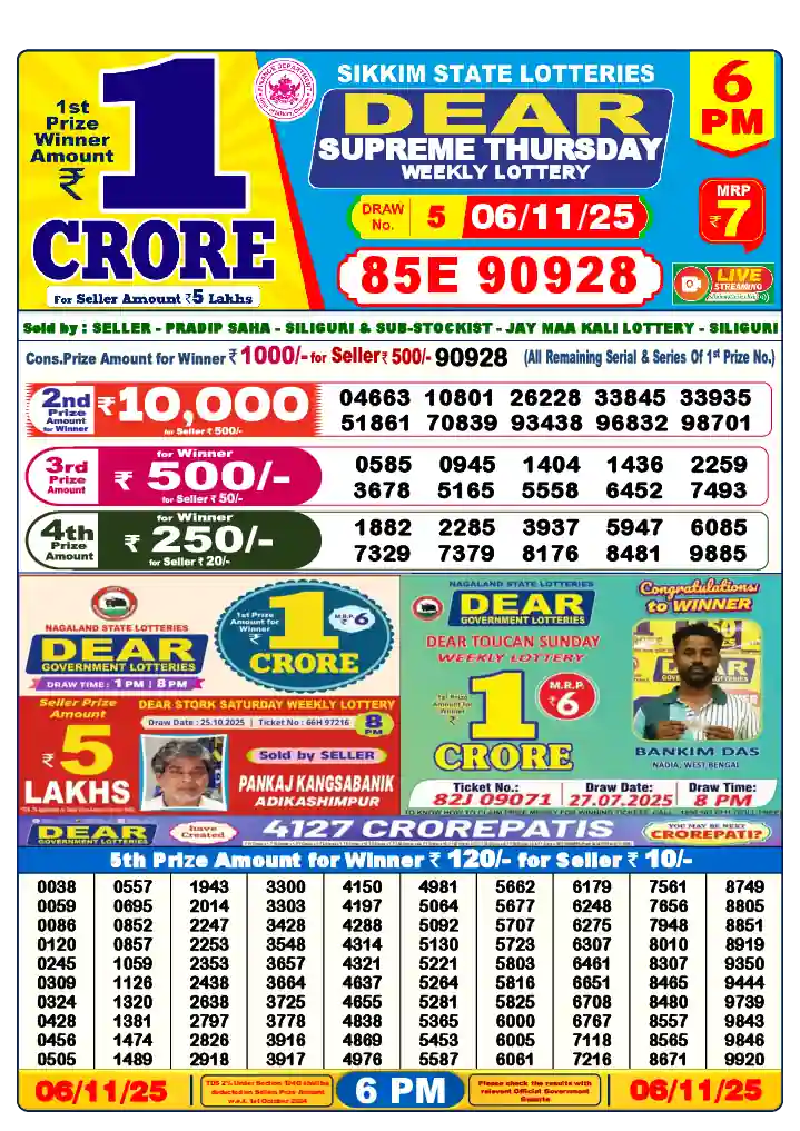 Lottery Sambad 6 PM result 06 Nov 2025