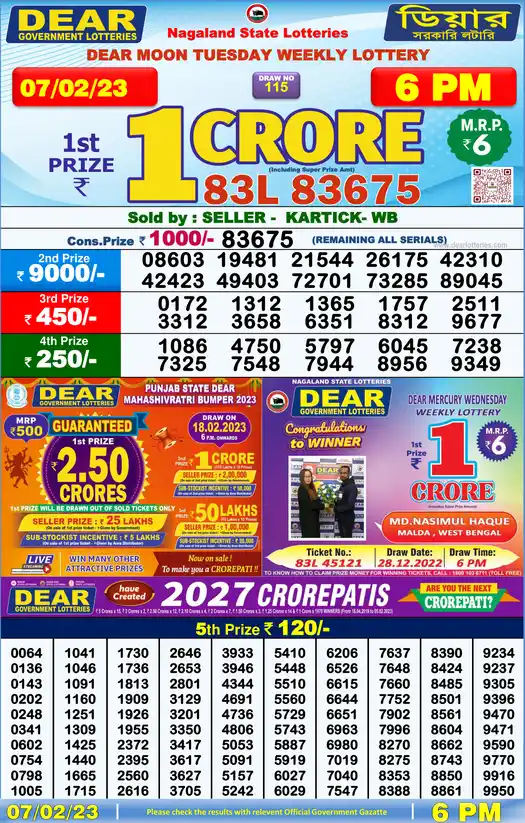 Lottery Sambad 6 PM result 07 Feb 2023