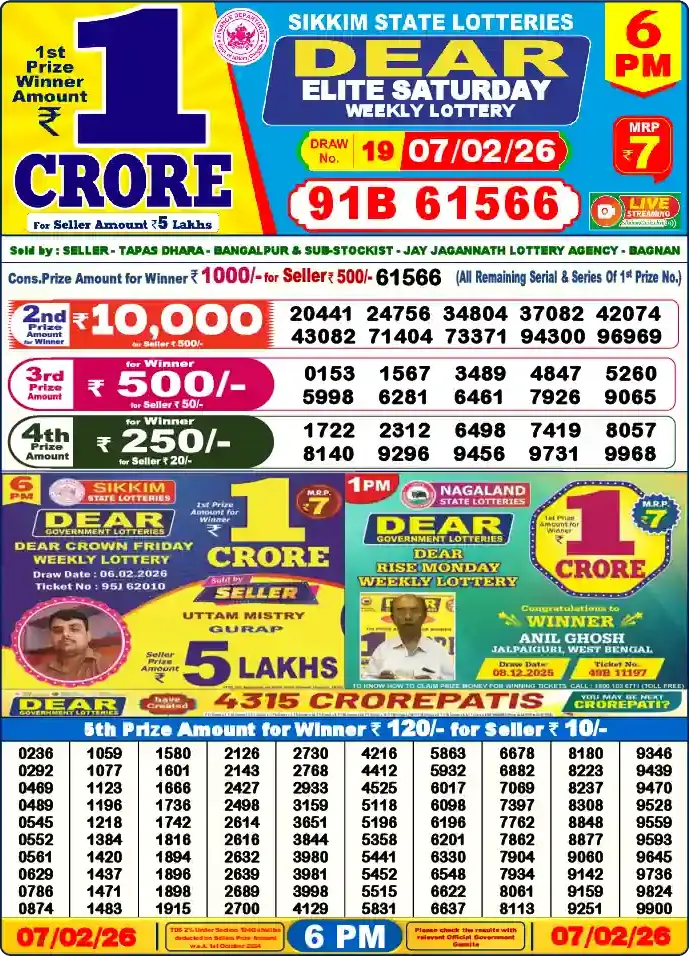Lottery Sambad 6 PM result 07 Feb 2026