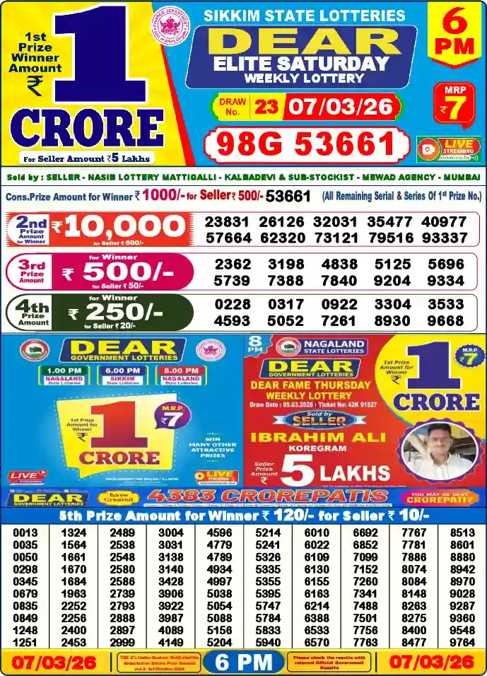 Lottery Sambad 6 PM result 07 Mar 2026