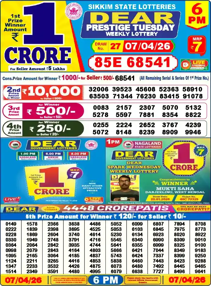 Lottery Sambad 6 PM result 07 Apr 2026