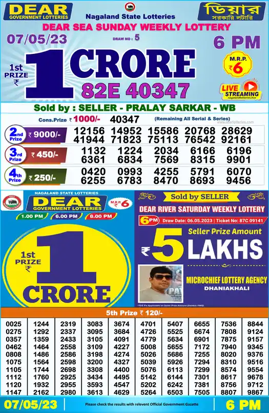 Lottery Sambad 6 PM result 07 May 2023