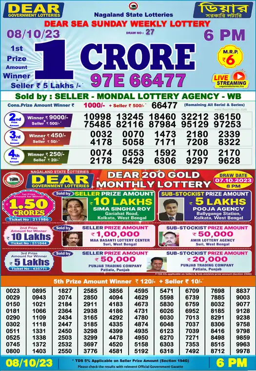 Lottery Sambad 6 PM result 08 Oct 2023
