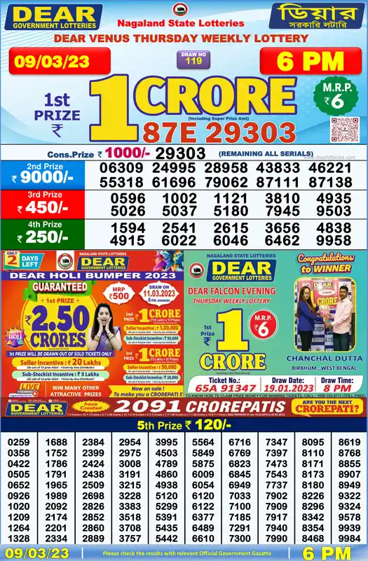 Lottery Sambad 6 PM result 09 Mar 2023
