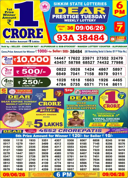 Lottery Sambad 6 PM result 09 Jun 2026