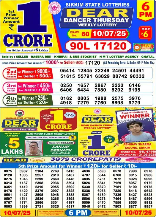 Lottery Sambad 6 PM result 10 Jul 2025