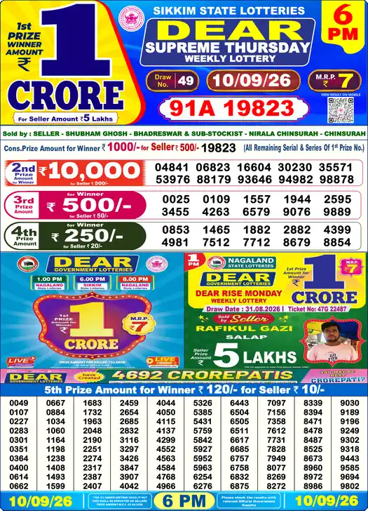 Lottery Sambad 6 PM result 10 Sep 2026