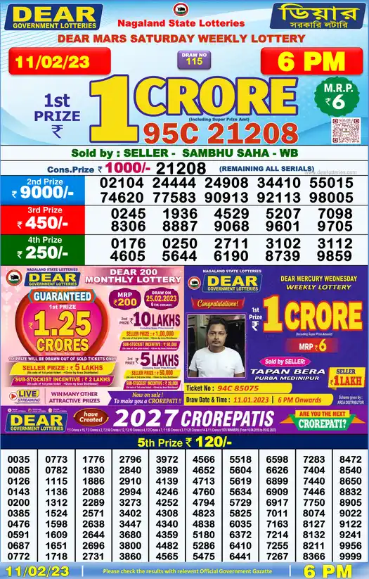 Lottery Sambad 6 PM result 11 Feb 2023