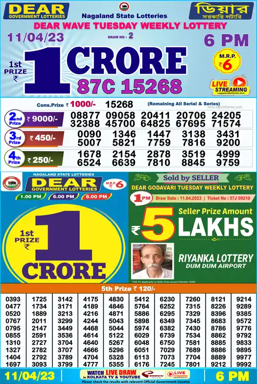 Lottery Sambad 6 PM result 11 Apr 2023