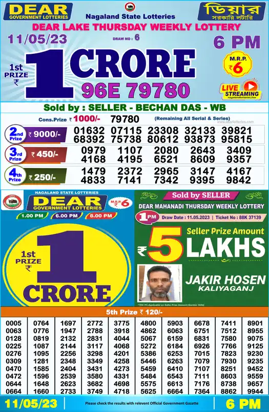 Lottery Sambad 6 PM result 11 May 2023