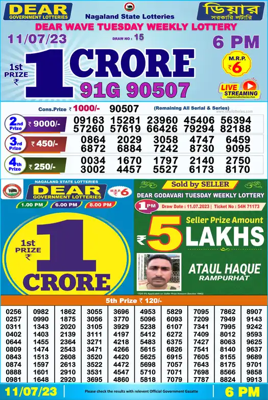 Lottery Sambad 6 PM result 11 Jul 2023