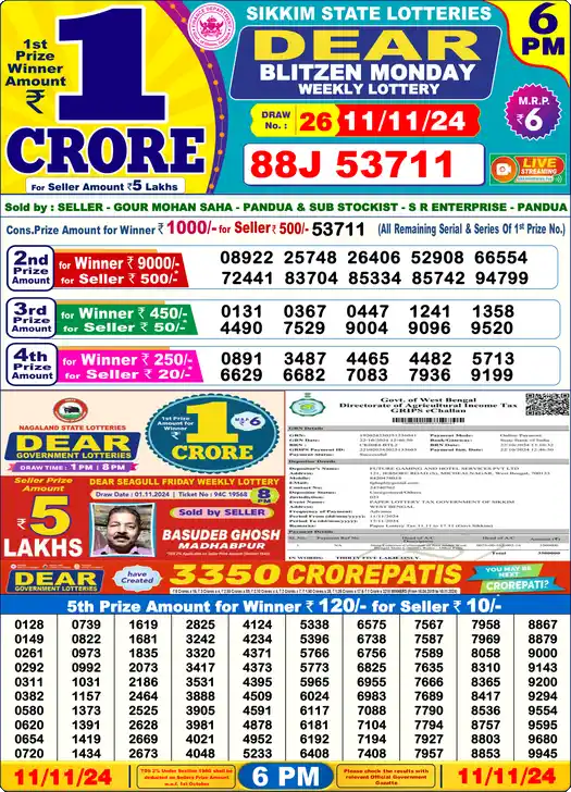 Lottery Sambad 6 PM result 11 Nov 2024