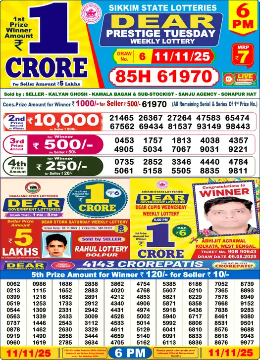 Lottery Sambad 6 PM result 11 Nov 2025