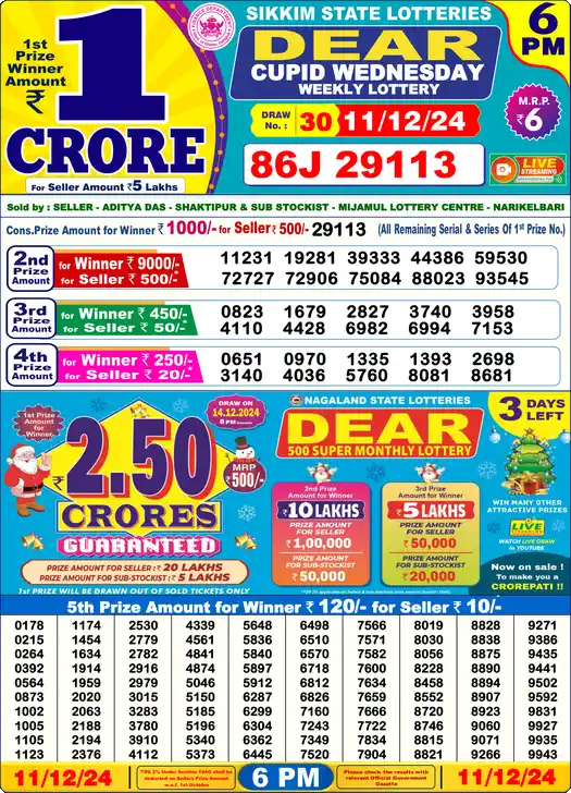 Lottery Sambad 6 PM result 11 Dec 2024