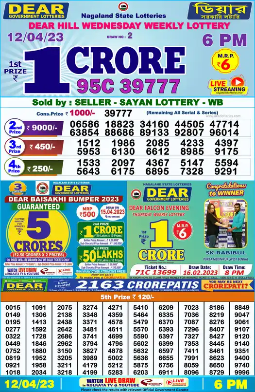 Lottery Sambad 6 PM result 12 Apr 2023