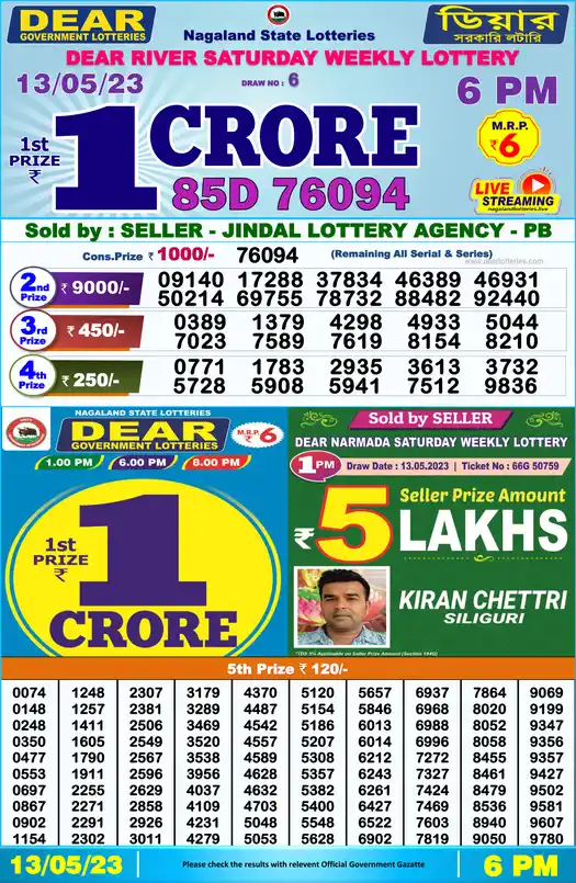 Lottery Sambad 6 PM result 13 May 2023