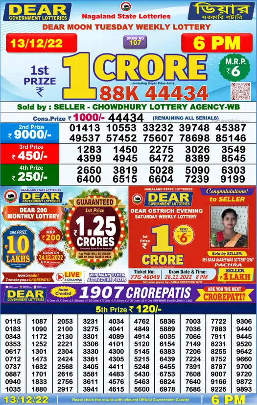 Lottery Sambad 6 PM result 13 Dec 2022
