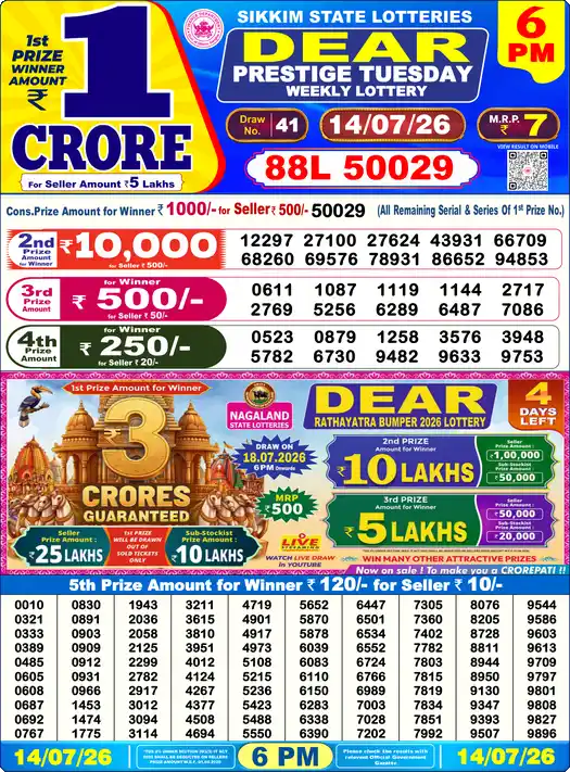 Lottery Sambad 6 PM result 14 Jul 2026