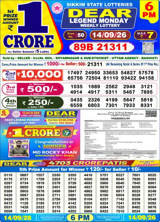Lottery Sambad 6 PM result 14 Sep 2026