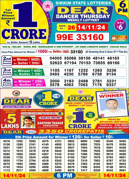 Lottery Sambad 6 PM result 14 Nov 2024